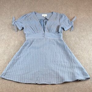 Lost + Wander Fit Flare V-Neck Pullover Short Sleeve Blue Mini Dress Size S NWT